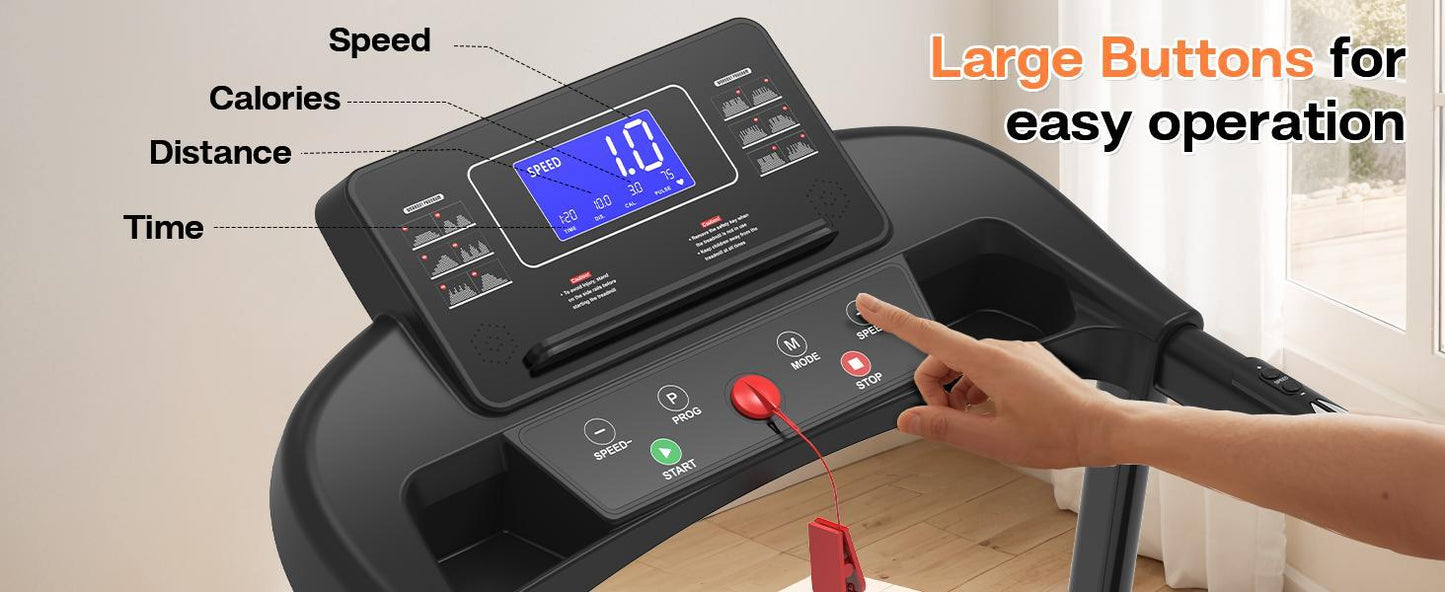 Elderly Rehabilitation Composite Shock-absorbing Treadmill With Extended Handrails And Enlarged Running Platform, Suitable For The Elderly, Load-bearing 300 Pounds, Safety Key, Easy-to-move Wheels